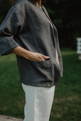 Kyiv oversized linen jacket in Charcoal