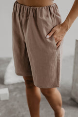 Matilda long linen shorts in Rosy Brown