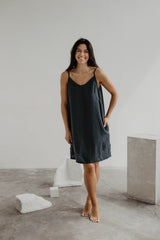 Zoe linen slip dress in Charcoal