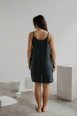 Zoe linen slip dress in Charcoal