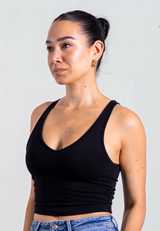 Organic Cotton V-Neck Cropped Tank Top, Black