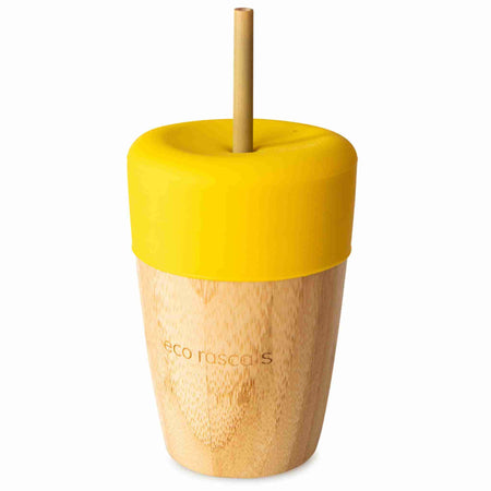 Bamboo Cup with Two Straws - Yellow