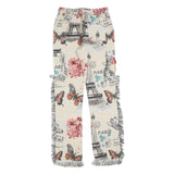 Womens Cotton Cream Floral Paris Print Regular Straight Trousers W30 L33 Fringed