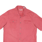 WRANGLER Mens Red Cotton Blend Casual Short Sleeve Shirt L Button Pockets