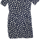 LAFAYETTE Womens Navy Blue & White Floral Day Dress Polyester Blend Short Sleeve