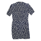 LAFAYETTE Womens Navy Blue & White Floral Day Dress Polyester Blend Short Sleeve
