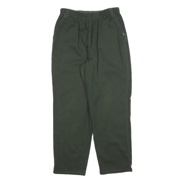 CHIC Womens Cotton Blend Dark Green Relaxed Trousers W28 L28 Elastic Waist