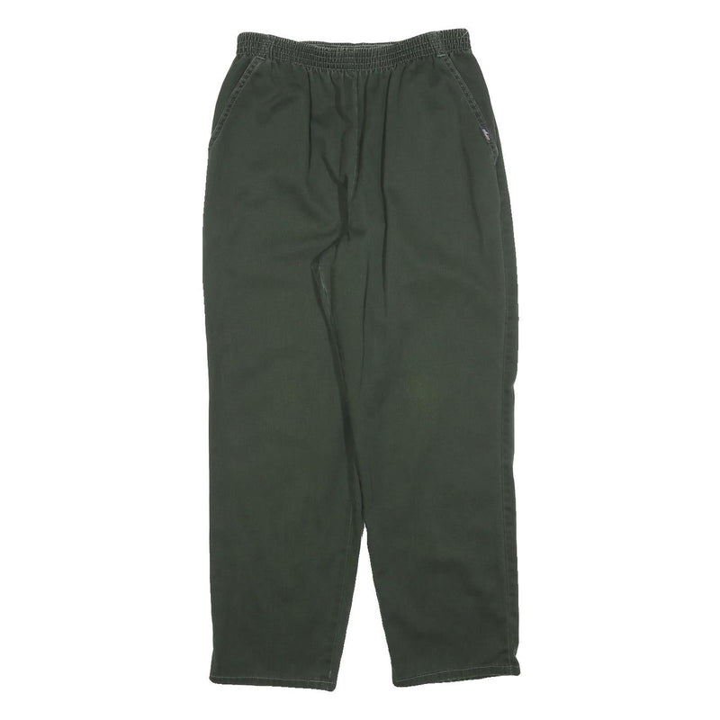 CHIC Womens Cotton Blend Dark Green Relaxed Trousers W28 L28 Elastic Waist
