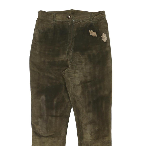 Womens Slim Fit Suede Brown Slim Tapered Trousers W29 L28 Leaf Patch