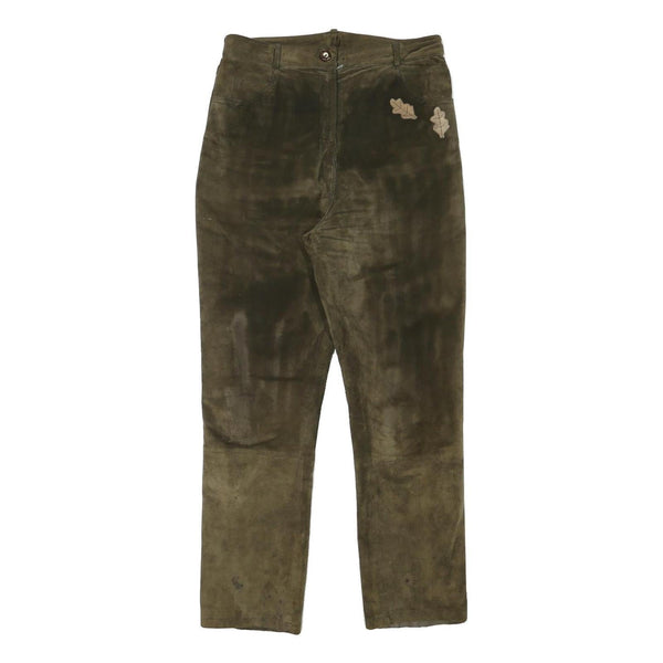 Womens Slim Fit Suede Brown Slim Tapered Trousers W29 L28 Leaf Patch