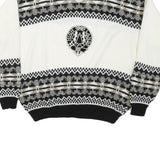 PORTO BELLO Womens Black & White Patterned Wool Jumper Crew Neck Cable Knit S
