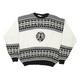 PORTO BELLO Womens Black & White Patterned Wool Jumper Crew Neck Cable Knit S