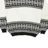 PORTO BELLO Womens Black & White Patterned Wool Jumper Crew Neck Cable Knit S