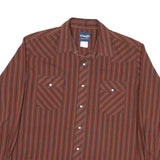 WRANGLER Mens Brown Striped Western Shirt XL Cotton Blend Button Long Sleeve
