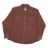WRANGLER Mens Brown Striped Western Shirt XL Cotton Blend Button Long Sleeve