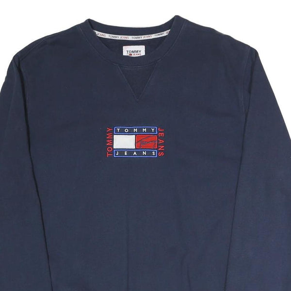 TOMMY JEANS Mens Navy Blue Cotton Blend Crew Neck L Sweatshirt Logo