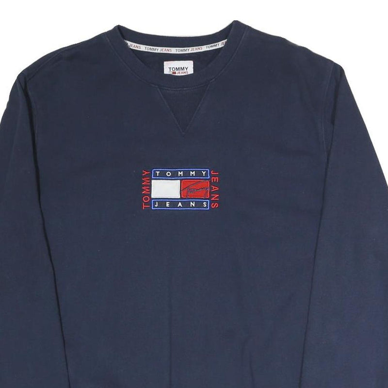 TOMMY JEANS Mens Navy Blue Cotton Blend Crew Neck L Sweatshirt Logo