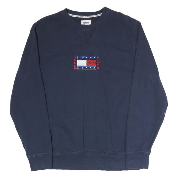 TOMMY JEANS Mens Navy Blue Cotton Blend Crew Neck L Sweatshirt Logo