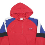LEVI'S Mens Red Blue & Black Pullover Hoodie XL Half Zip Cotton Blend Sweatshirt