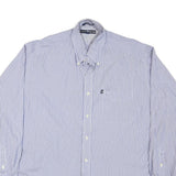 TOMMY HILFIGER Mens Blue Striped Cotton Blend Shirt L Button-Down Collar Long