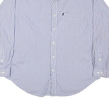 TOMMY HILFIGER Mens Blue Striped Cotton Blend Shirt L Button-Down Collar Long