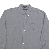 NAUTICA Mens Blue & White Check Shirt XL Classic Cotton Blend Long Sleeve Button