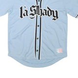 LA SHADY Mens Blue Baseball T-Shirt M Short Sleeve V-Neck Button Front Jersey
