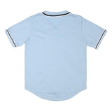 LA SHADY Mens Blue Baseball T-Shirt M Short Sleeve V-Neck Button Front Jersey