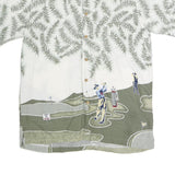 CHEROKEE Mens White & Green Golf Print Cotton Blend Shirt M Casual Short Sleeve