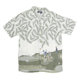 CHEROKEE Mens White & Green Golf Print Cotton Blend Shirt M Casual Short Sleeve