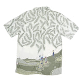 CHEROKEE Mens White & Green Golf Print Cotton Blend Shirt M Casual Short Sleeve
