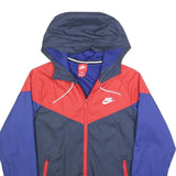 NIKE Mens Blue & Red Windbreaker Jacket S Polyester Sportswear Casual Zip Hooded