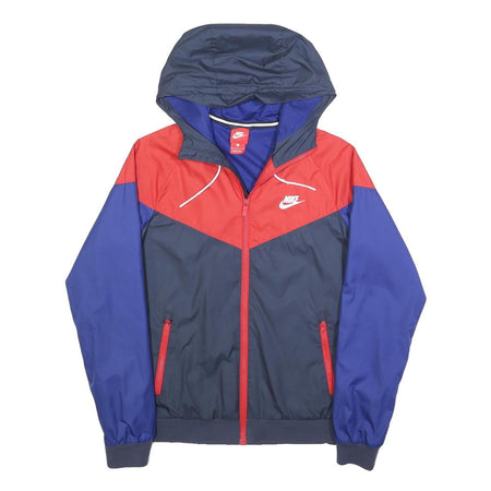 NIKE Mens Blue & Red Windbreaker Jacket S Polyester Sportswear Casual Zip Hooded