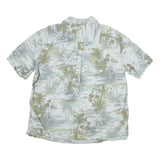 ISLAND SHORES Mens Green & Grey Tropical Print Shirt XL Cotton Blend Summer