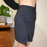 Sisley Striped Midi Skirt - 32W UK 12 Navy Polyester Blend