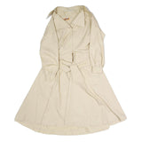 ZELLY Womens Cream Coat M Cotton Blend Plain Button Closure Elegant Midi Length