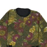 Womens Green Floral Patterned Quilted Button Jacket L Polyester Blend Casual