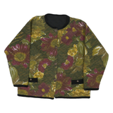 Womens Green Floral Patterned Quilted Button Jacket L Polyester Blend Casual