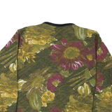 Womens Green Floral Patterned Quilted Button Jacket L Polyester Blend Casual
