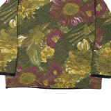 Womens Green Floral Patterned Quilted Button Jacket L Polyester Blend Casual