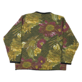 Womens Green Floral Patterned Quilted Button Jacket L Polyester Blend Casual