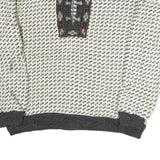 BERGENS Womens Cream & Grey Patterned Wool Jumper Round Neck Basic Knit L