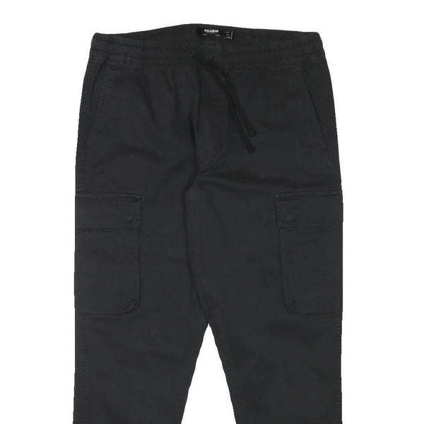 PULL & BEAR Mens Cotton Blend Black Relaxed Drawstring Cargo Trousers W32 L28