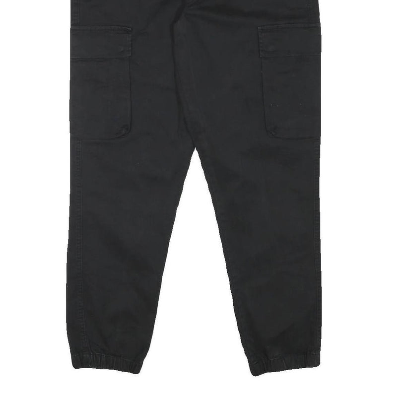 PULL & BEAR Mens Cotton Blend Black Relaxed Drawstring Cargo Trousers W32 L28