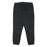 PULL & BEAR Mens Cotton Blend Black Relaxed Drawstring Cargo Trousers W32 L28