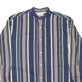 MERONA Mens Blue Green White Stripe Cotton Blend Shirt L Casual Button Collar