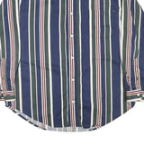 MERONA Mens Blue Green White Stripe Cotton Blend Shirt L Casual Button Collar