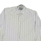 DOCKERS Mens White & Green & Blue Striped Cotton Blend Shirt M Casual Long
