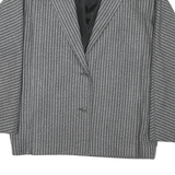 Womens Grey Synthetic Button Jacket L Woven Stripe Classic Tailored