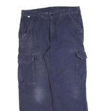 CARHARTT Mens Cotton Blend Navy Relaxed Cargo Trousers W36 L30 Workwear Zip